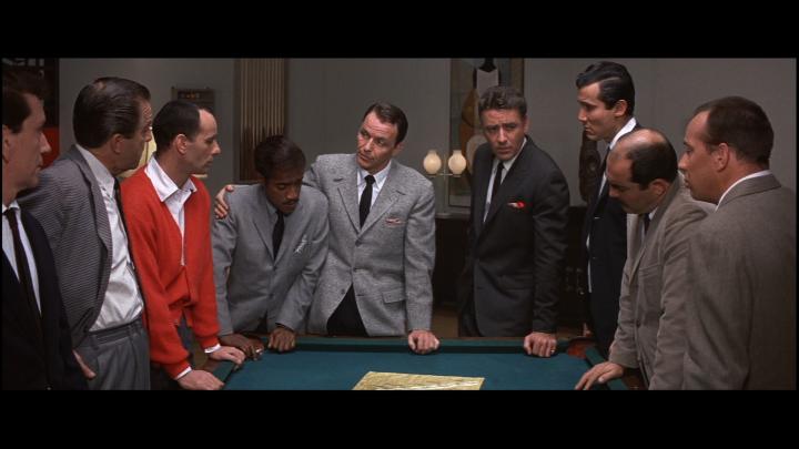 Frank Sinatra, Norman Fell, Richard Conte, Sammy Davis Jr., Richard Benedict, Joey Bishop, Peter Lawford, Buddy Lester, and Henry Silva in Ocean's Eleven (1960)