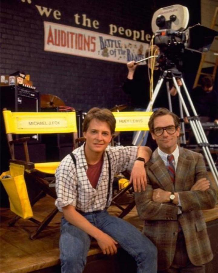 Michael J. Fox and Huey Lewis in Back to the Future (1985)