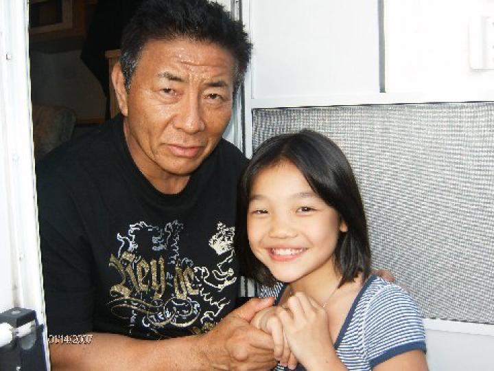 Kylie and Shô Kosugi on the set of Ninja Assassin.