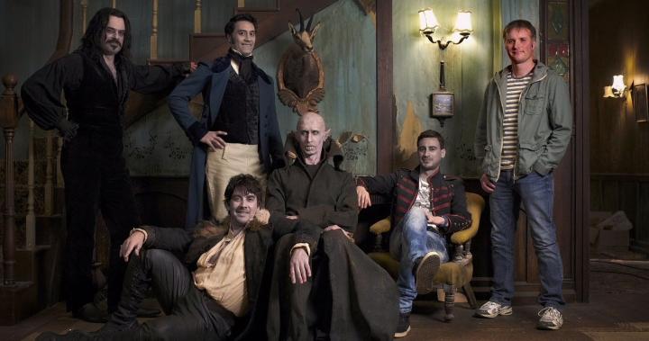 Taika Waititi, Ben Fransham, Cori Gonzalez-Macuer, Jemaine Clement, Jonny Brugh, and Stu Rutherford in What We Do in the Shadows (2014)