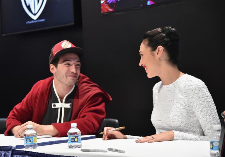 Gal Gadot and Ezra Miller at an event for Justice League (2017)