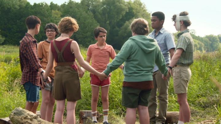 Wyatt Oleff, Jeremy Ray Taylor, Jaeden Martell, Finn Wolfhard, Sophia Lillis, Jack Dylan Grazer, and Chosen Jacobs in It (2017)