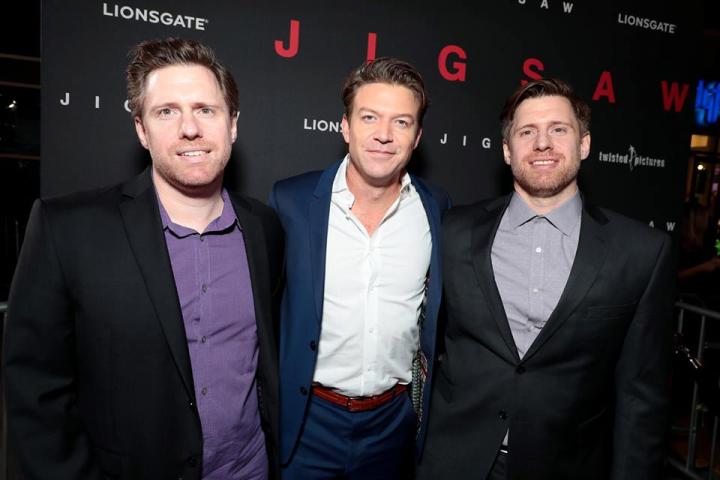 Michael Spierig, Peter Spierig, and Matt Passmore at an event for Jigsaw (2017)