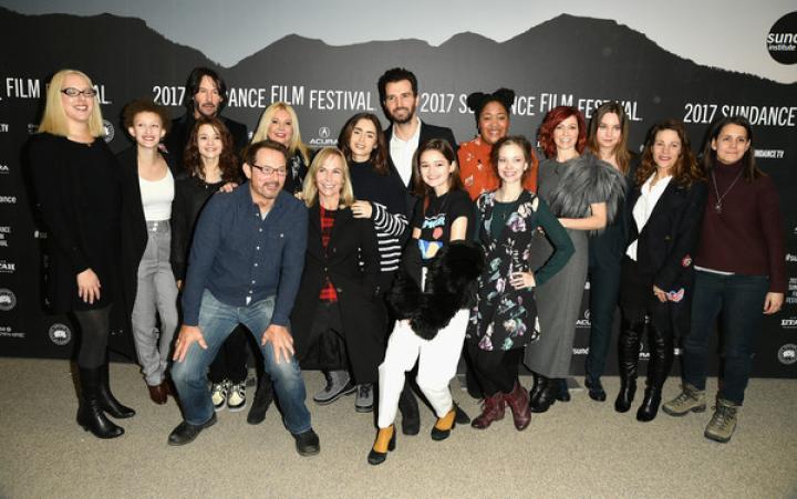 Keanu Reeves, Lili Taylor, Marti Noxon, Carrie Preston, Brooke Smith, Maya Eshet, Liana Liberato, Ciara Bravo, Rebekah Kennedy, Lily Collins, Kathryn Prescott, and Lindsey McDowell at an event for To the Bone (2017)