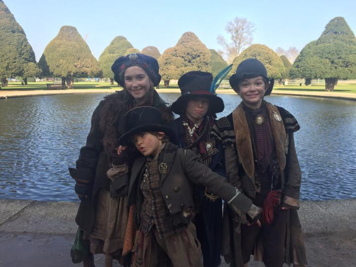 Colby Mulgrew, Scarlet Grace, Noah Jupe, and Billy Jenkins in Holmes & Watson (2018)