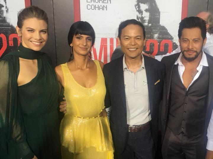 Ariel Felix, Poorna Jagannathan, Lauren Cohan, and Sam Medina at an event for Mile 22 (2018)