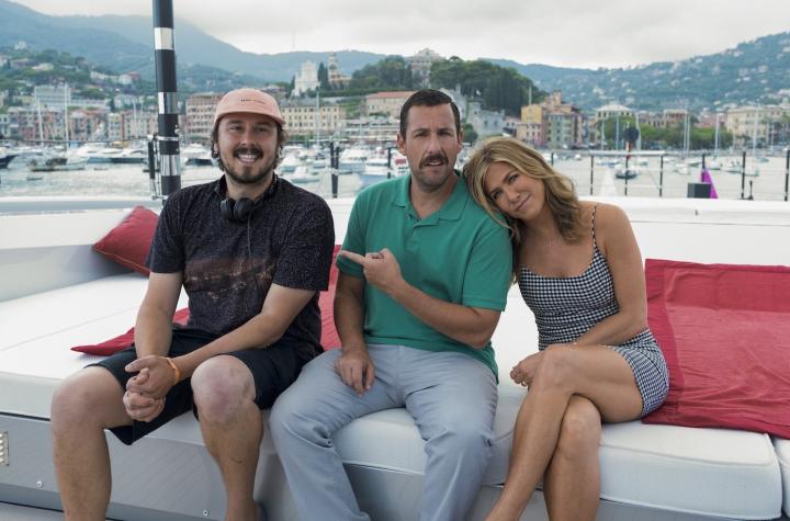 Jennifer Aniston, Adam Sandler, and Kyle Newacheck in Murder Mystery (2019)