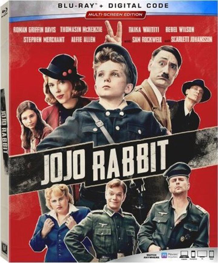 Sam Rockwell, Taika Waititi, Scarlett Johansson, Stephen Merchant, Alfie Allen, Rebel Wilson, Thomasin McKenzie, and Roman Griffin Davis in Jojo Rabbit (2019)