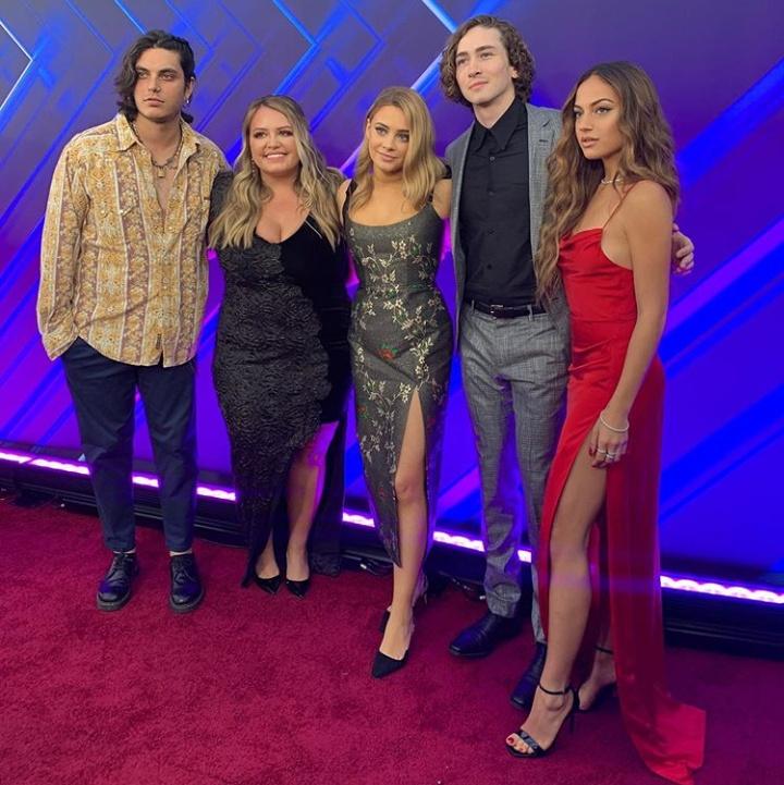 Dylan Arnold, Samuel Larsen, Josephine Langford, and Anna Todd at an event for After (2019)