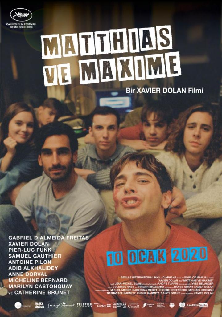 Xavier Dolan, Pier-Luc Funk, Camille Felton, Samuel Gauthier, Antoine Pilon, and Gabriel D'Almeida Freitas in Matthias & Maxime (2019)