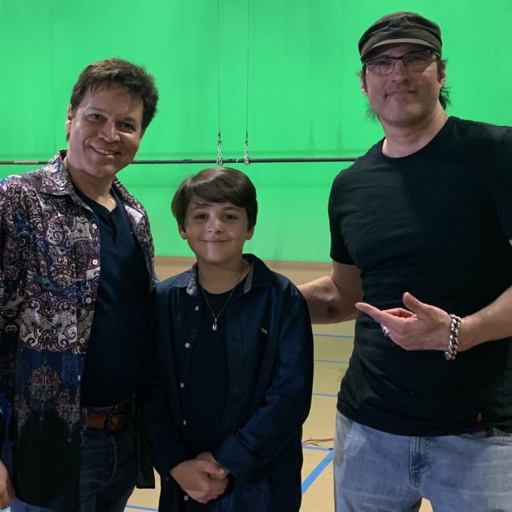 Andrew Diaz and J. Mark Diaz with Robert Rodriguez at Troublemaker Studios.