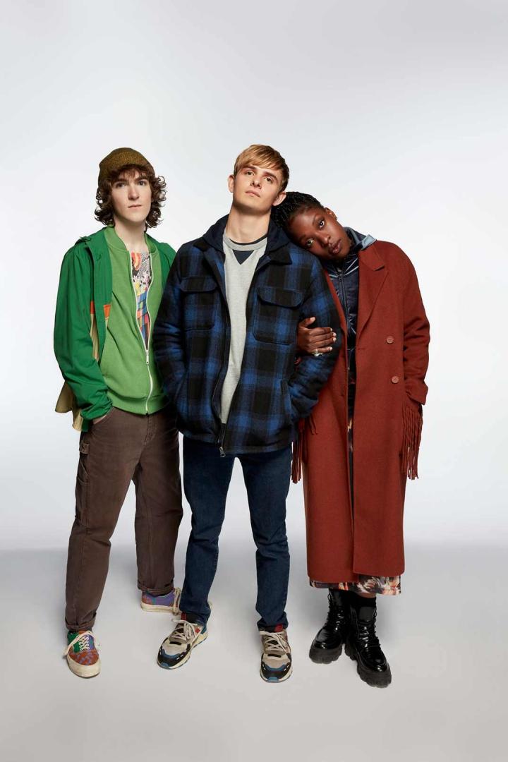 Otto Farrant, Brenock O'Connor, and Ronke Adekoluejo in Alex Rider (2020)