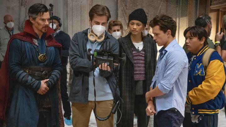 Benedict Cumberbatch, Jon Watts, Zendaya, Tom Holland, and Jacob Batalon in Spider-Man: No Way Home (2021)