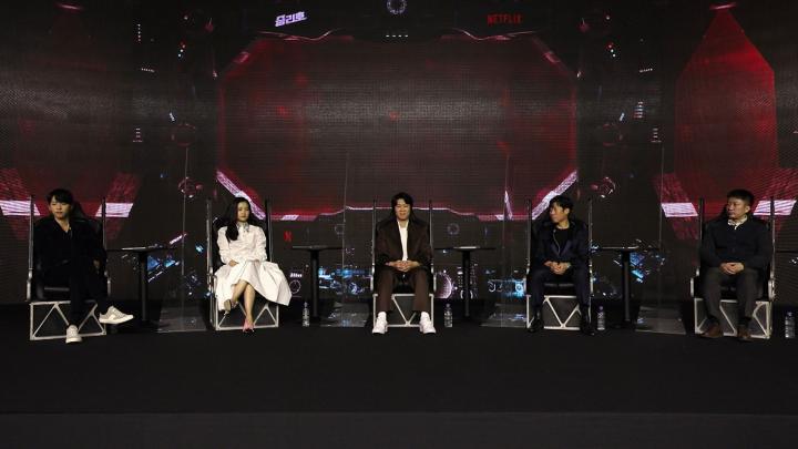 Hae-Jin Yoo, Song Joong-ki, Kim Tae-ri, and Jin Seon-kyu at an event for Space Sweepers (2021)