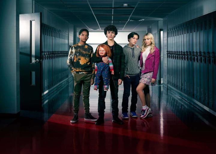 Brad Dourif, Bjorgvin Arnarson, Teo Briones, Alyvia Alyn Lind, and Zackary Arthur in Chucky (2021)