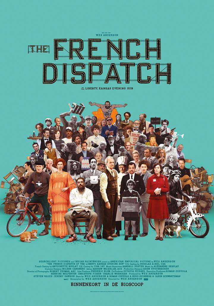 Bill Murray, Frances McDormand, Benicio Del Toro, Adrien Brody, Owen Wilson, Mathieu Amalric, Tilda Swinton, Jeffrey Wright, Léa Seydoux, Timothée Chalamet, and Lyna Khoudri in The French Dispatch (2021)