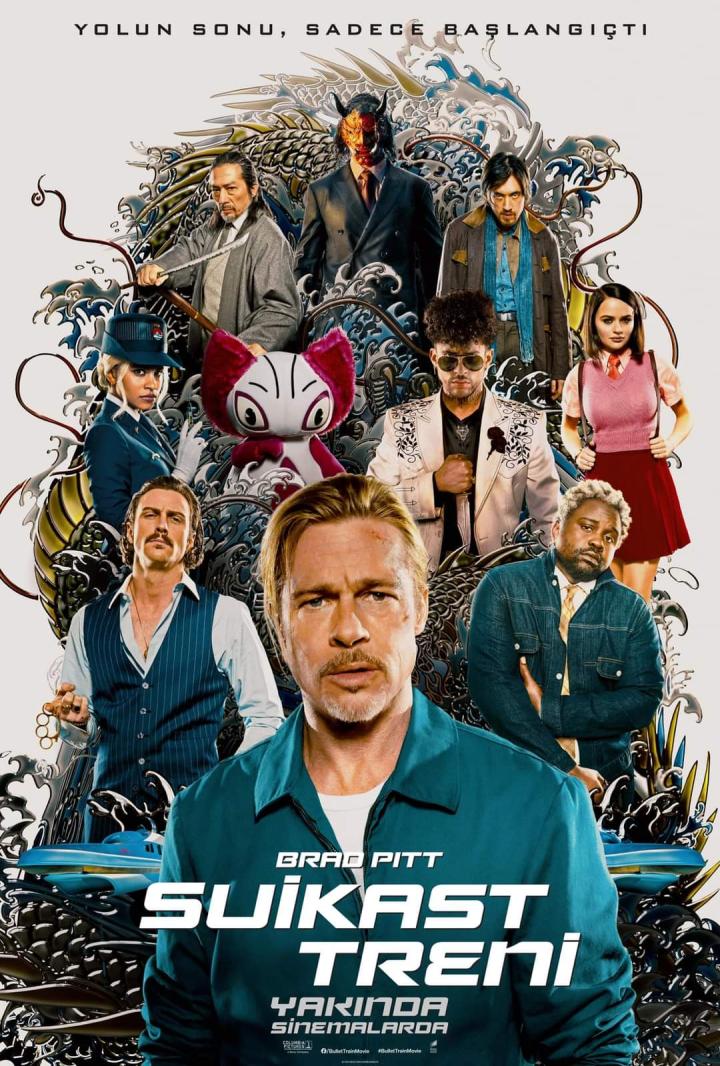 Brad Pitt, Hiroyuki Sanada, Michael Shannon, Aaron Taylor-Johnson, Joey King, Brian Tyree Henry, Andrew Koji, Zazie Beetz, and Bad Bunny in Bullet Train (2022)