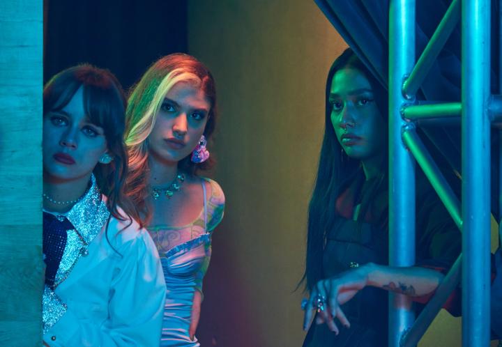 Azul Guaita Bracamontes, Andrea Chaparro, and Giovanna Grigio in Rebelde (2022)