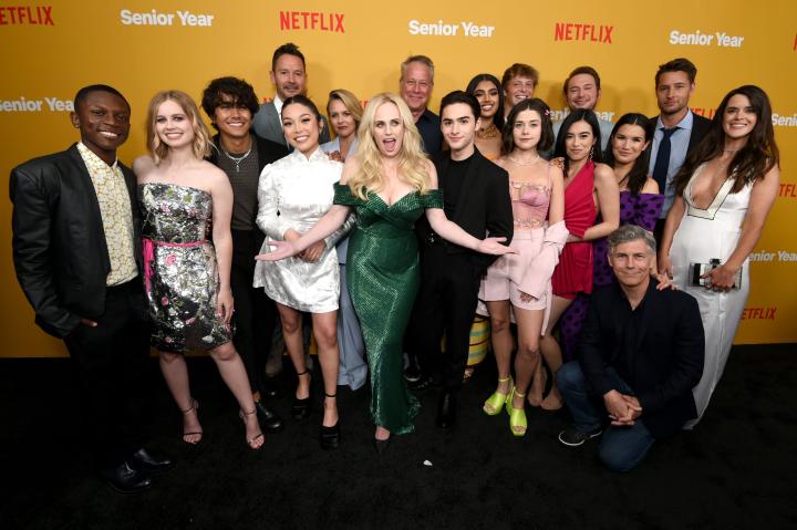 Chris Parnell, Justin Hartley, Rebel Wilson, Angourie Rice, Mary Holland, Zaire Adams, Molly Brown, Michael Cimino, and Tyler Barnhardt at an event for Senior Year (2022)